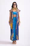 Shop_Saaksha & Kinni_Blue 100% Satin Plain Sass Ruffle Draped Skirt _at_Aza_Fashions