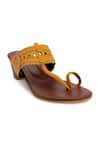 The Madras Trunk_Brown Colorblock Braided Kolhapuri Heels _Online_at_Aza_Fashions