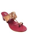 The Madras Trunk_Maroon Colorblock Braided Strap Kolhapuri Heels _Online_at_Aza_Fashions