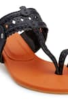 The Madras Trunk_Orange Colorblock Cutwork Strap Kolhapuri Heels _Online_at_Aza_Fashions