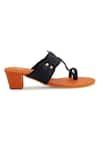 The Madras Trunk_Orange Colorblock Cutwork Strap Kolhapuri Heels _at_Aza_Fashions