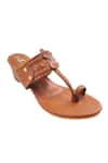 The Madras Trunk_Brown Braided Kolhapuri Block Heels _Online_at_Aza_Fashions