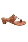 Shop_The Madras Trunk_Brown Braided Kolhapuri Block Heels _Online_at_Aza_Fashions