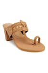 The Madras Trunk_Beige Haiku Trio Braided Kolhapuri Block Heels _Online_at_Aza_Fashions