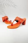 Buy_The Madras Trunk_Orange Haiku Trio Braided Cutwork Kolhapuri Block Heels _at_Aza_Fashions