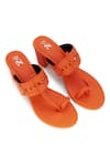 Shop_The Madras Trunk_Orange Haiku Trio Braided Cutwork Kolhapuri Block Heels _at_Aza_Fashions