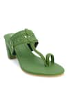 The Madras Trunk_Green Haiku Trio Braided Strap Kolhapuri Block Heels _Online_at_Aza_Fashions