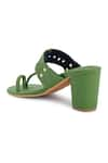 The Madras Trunk_Green Haiku Trio Braided Strap Kolhapuri Block Heels _at_Aza_Fashions