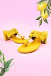 Buy_The Madras Trunk_Yellow Haiku Trio Cutwork Strap Kolhapuri Block Heels _at_Aza_Fashions