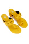 Shop_The Madras Trunk_Yellow Haiku Trio Cutwork Strap Kolhapuri Block Heels _at_Aza_Fashions