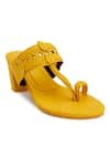 The Madras Trunk_Yellow Haiku Trio Cutwork Strap Kolhapuri Block Heels _Online_at_Aza_Fashions