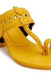 Buy_The Madras Trunk_Yellow Haiku Trio Cutwork Strap Kolhapuri Block Heels _Online_at_Aza_Fashions