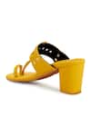 The Madras Trunk_Yellow Haiku Trio Cutwork Strap Kolhapuri Block Heels _at_Aza_Fashions