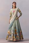 Buy_Kalista_Blue Viscose Silk Print Gul Sanaah Embellished Anarkali With Draped Dupatta _at_Aza_Fashions