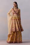 Buy_Kalista_Multi Color Viscose Silk Print Chevron Kushnaz And Embellished Anarkali Set 