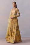 Kalista_Yellow Cotton Silk Print Bahar Scoop Neck Pavika Anarkali With Dupatta _Online_at_Aza_Fashions