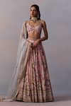 Buy_Kalista_Pink Viscose Silk Print Lily Garden Halter Neisha And Embellished Lehenga Set _at_Aza_Fashions