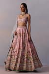 Buy_Kalista_Pink Viscose Silk Print Lily Garden Halter Neisha And Embellished Lehenga Set _Online_at_Aza_Fashions