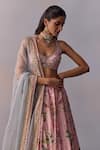 Kalista_Pink Viscose Silk Print Lily Garden Halter Neisha And Embellished Lehenga Set _at_Aza_Fashions