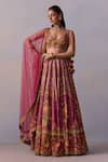 Buy_Kalista_Pink Viscose Silk Print Zareen Marigold Bagh And Embellished Lehenga Set _at_Aza_Fashions