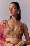 Shop_Kalista_Pink Viscose Silk Print Zareen Marigold Bagh And Embellished Lehenga Set _Online_at_Aza_Fashions