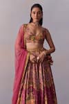 Kalista_Pink Viscose Silk Print Zareen Marigold Bagh And Embellished Lehenga Set _at_Aza_Fashions