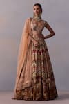 Kalista_Pink Viscose Silk Print Gulaab Chevron V Pavika And Embellished Lehenga Set _Online_at_Aza_Fashions