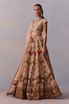 Buy_Kalista_Pink Viscose Silk Print Gulaab Chevron V Pavika And Embellished Lehenga Set _Online_at_Aza_Fashions