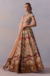 Kalista_Pink Viscose Silk Print Gulaab Chevron V Pavika And Embellished Lehenga Set _at_Aza_Fashions