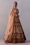 Buy_Kalista_Pink Viscose Silk Print Gulaab Chevron V Pavika And Embellished Lehenga Set 