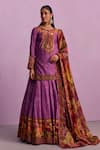 Kalista_Purple Viscose Organza Print Gulshan Round Sehnaaz And Embellished Lehenga Set _Online_at_Aza_Fashions