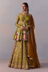 Buy_Kalista_Green Viscose Silk Print Gulbahar Notched Round Neck Taisha Vine Lehenga Set _at_Aza_Fashions