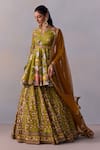 Kalista_Green Viscose Silk Print Gulbahar Notched Round Neck Taisha Vine Lehenga Set _at_Aza_Fashions