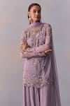 Kalista_Purple Kurta And Sharara Viscose Georgette Embroidered Fidah Floral Vine Set _at_Aza_Fashions