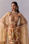 Kalista_Cream Blouse And Gharara Viscose Georgette Naira Floral Print Ruffle Tiered Set _at_Aza_Fashions