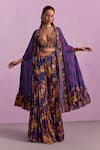 Buy_Kalista_Purple Blouse And Gharara Viscose Naira Printed Floral Ruffle Tiered Set _at_Aza_Fashions