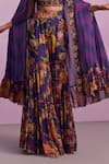 Kalista_Purple Blouse And Gharara Viscose Naira Printed Floral Ruffle Tiered Set _Online_at_Aza_Fashions