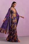 Buy_Kalista_Purple Blouse And Gharara Viscose Naira Printed Floral Ruffle Tiered Set _Online_at_Aza_Fashions