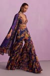 Kalista_Purple Blouse And Gharara Viscose Naira Printed Floral Ruffle Tiered Set _at_Aza_Fashions