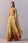 Kalista_Yellow Blouse And Sharara Viscose Silk Meher Sheer Frill Printed Set _at_Aza_Fashions