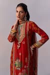 Kalista_Red Kurta And Pant Viscose Crepe Printed Scenic Round Siah Mughal Set _at_Aza_Fashions