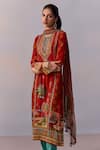 Buy_Kalista_Red Kurta And Pant Viscose Crepe Printed Scenic Round Siah Mughal Set 