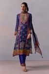 Buy_Kalista_Blue Kurta And Pant Viscose Crepe Printed Floral Round Sahiba Mughal Set _at_Aza_Fashions