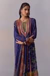 Shop_Kalista_Blue Kurta And Pant Viscose Crepe Printed Floral Round Sahiba Mughal Set _Online_at_Aza_Fashions