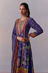 Kalista_Blue Kurta And Pant Viscose Crepe Printed Floral Round Sahiba Mughal Set _at_Aza_Fashions