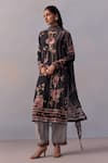 Kalista_Black Kurta And Pant Viscose Crepe Printed Daisy Round Sarah Set _Online_at_Aza_Fashions