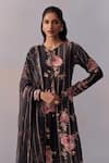 Kalista_Black Kurta And Pant Viscose Crepe Printed Daisy Round Sarah Set _at_Aza_Fashions