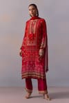 Buy_Kalista_Red Kurta And Pant Viscose Crepe Printed Floral Round Shazia Mughal Set _at_Aza_Fashions