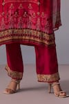 Buy_Kalista_Red Kurta And Pant Viscose Crepe Printed Floral Round Shazia Mughal Set _Online_at_Aza_Fashions