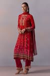 Kalista_Red Kurta And Pant Viscose Crepe Printed Floral Round Shazia Mughal Set _at_Aza_Fashions